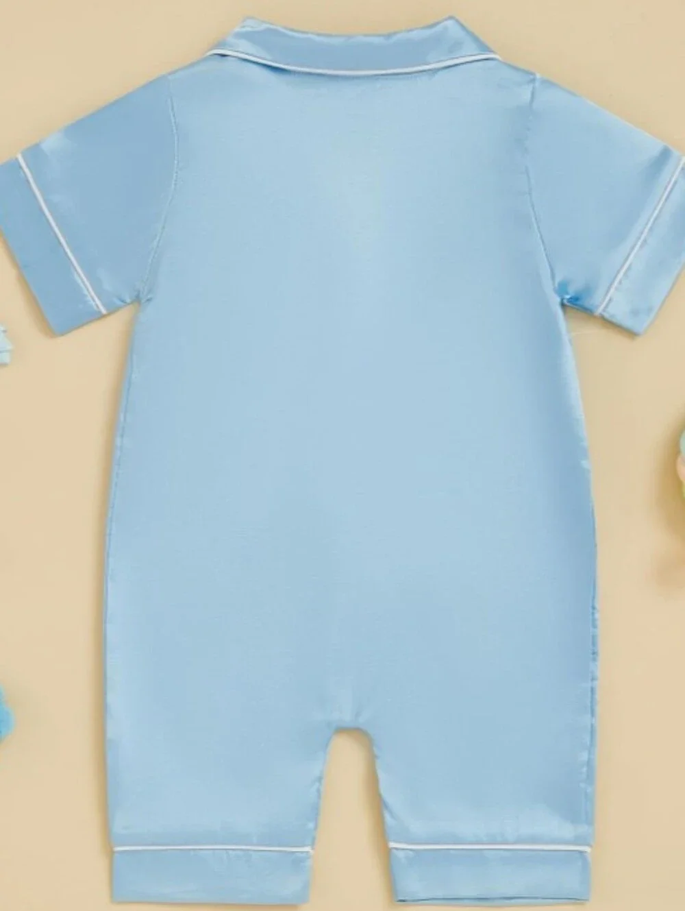 Infant Satin Pajamas Romper Pink Blue 6M 12M 18M Button Up Short Sleeve Jumpsuit